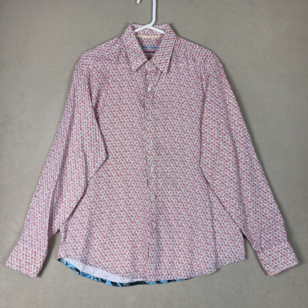 Robert‎ Graham Shirt Mens Large White Orange Leaf Long Sleeve Button Up Adult